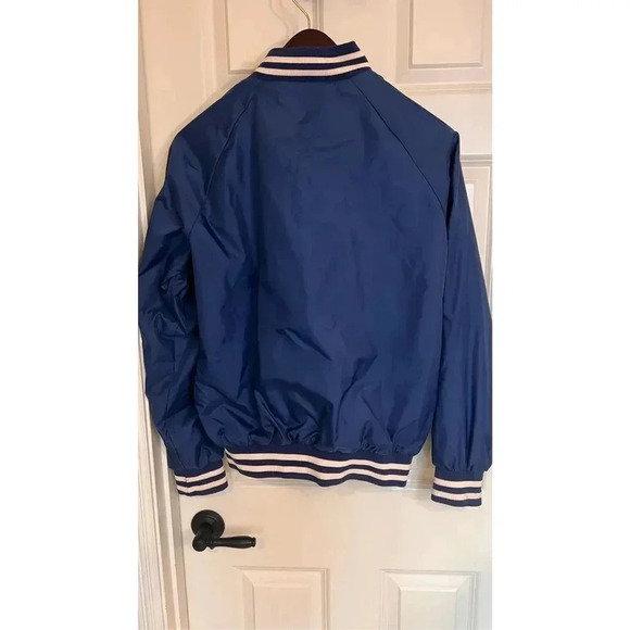 Vintage Trax Men’s Medium Blue White Button Down Varsity Bomber Jacket Quilted - Picture 6 of 11